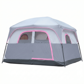 6 Person Outdoor Camping Tent, Waterproof Windproof Easy Setup, Double Layer Family Camping Tent with 1 Mesh Door & 5 Large Mesh Windows, Gray