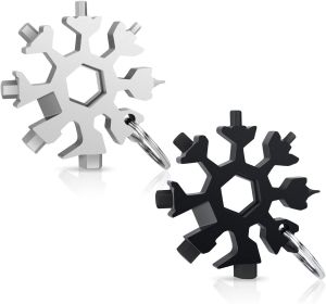 2 pack Desuccus 18-in-1 Snowflake Multi Tool; Bottle Opener/Flat Phillips Screwdriver Kit/Wrench; Stocking Stuffers for Men(Standard-Stainless St (Color: sliver&black)